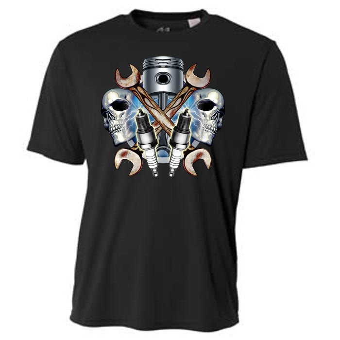 Mechanic Skulls With Wrench & Spark Plugs Cooling Performance Crew T-Shirt