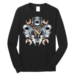 Mechanic Skulls With Wrench & Spark Plugs Long Sleeve Shirt