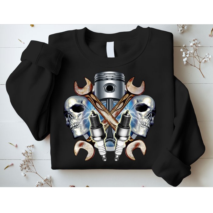 Mechanic Skulls With Wrench & Spark Plugs Sweatshirt