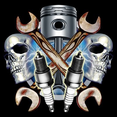 Mechanic Skulls With Wrench & Spark Plugs T-Shirt