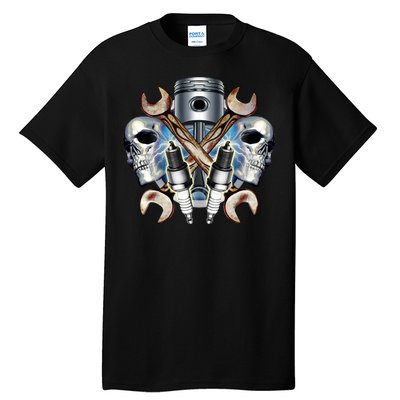 Mechanic Skulls With Wrench & Spark Plugs Tall T-Shirt