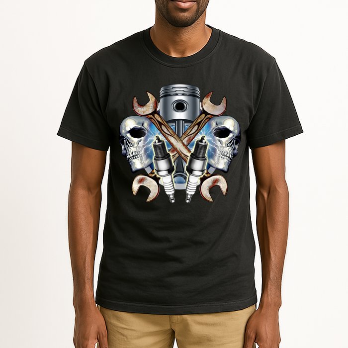 Mechanic Skulls With Wrench & Spark Plugs Tall T-Shirt