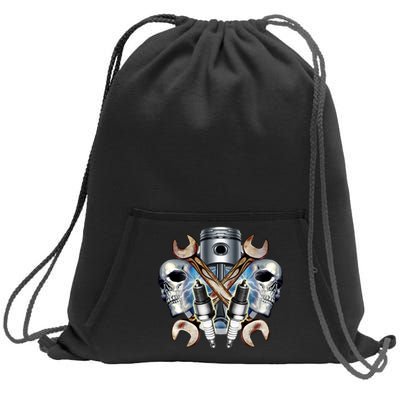 Mechanic Skulls With Wrench & Spark Plugs Sweatshirt Cinch Pack Bag