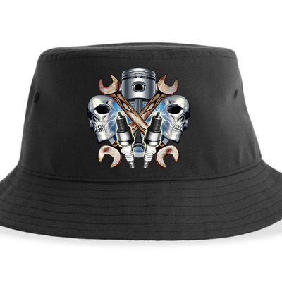 Mechanic Skulls With Wrench & Spark Plugs Sustainable Bucket Hat