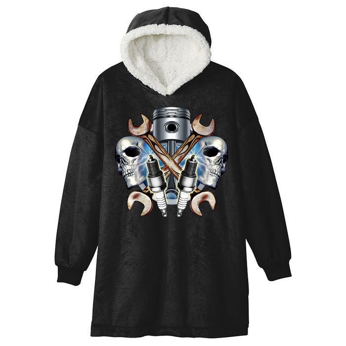 Mechanic Skulls With Wrench & Spark Plugs Hooded Wearable Blanket