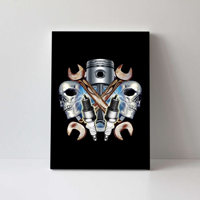 Mechanic Skulls With Wrench & Spark Plugs Canvas