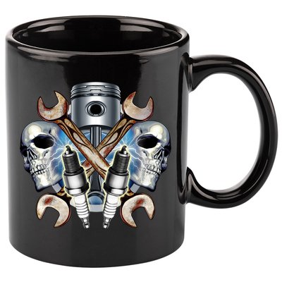 Mechanic Skulls With Wrench & Spark Plugs 11oz C Handle Ceramic Mug