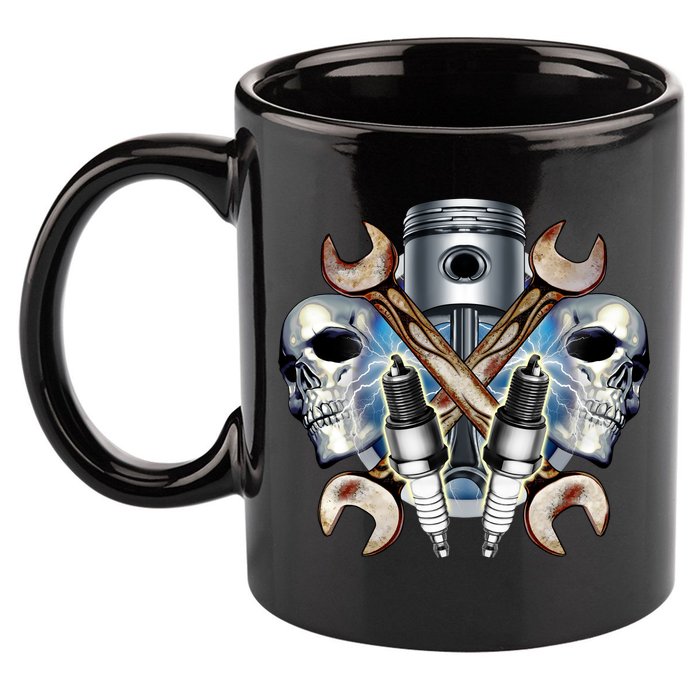 Mechanic Skulls With Wrench & Spark Plugs 11oz C Handle Ceramic Mug