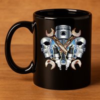 Mechanic Skulls With Wrench & Spark Plugs 11oz C Handle Ceramic Mug