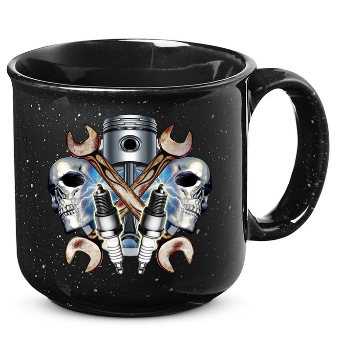 Mechanic Skulls With Wrench & Spark Plugs 15oz Campfire Ceramic Mug