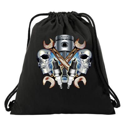 Mechanic Skulls With Wrench & Spark Plugs Drawstring Bag