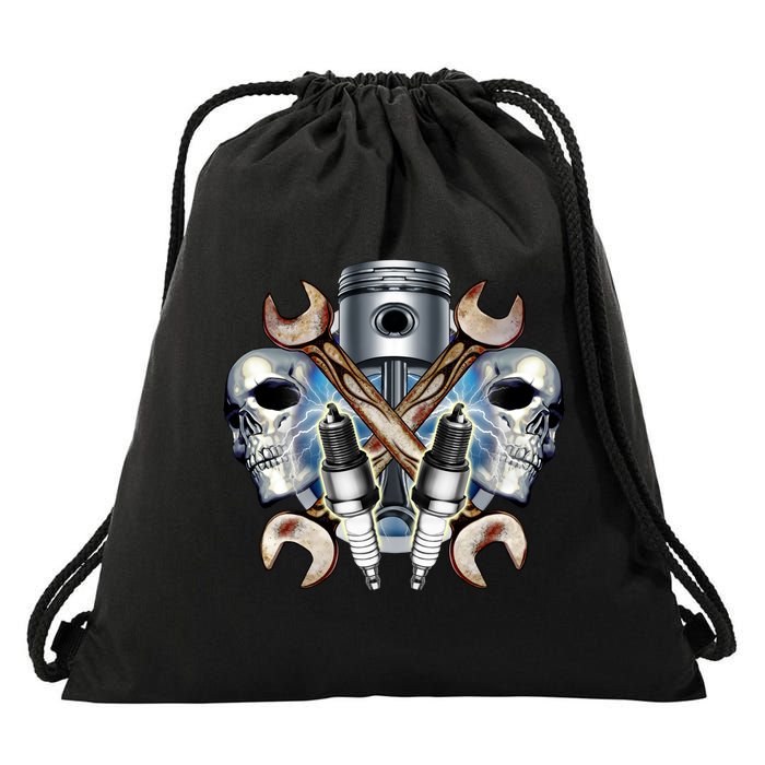 Mechanic Skulls With Wrench & Spark Plugs Drawstring Bag