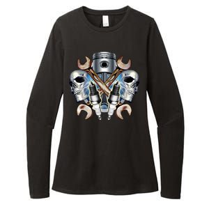 Mechanic Skulls With Wrench & Spark Plugs Womens CVC Long Sleeve Shirt