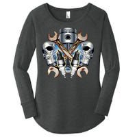 Mechanic Skulls With Wrench & Spark Plugs Women's Perfect Tri Tunic Long Sleeve Shirt