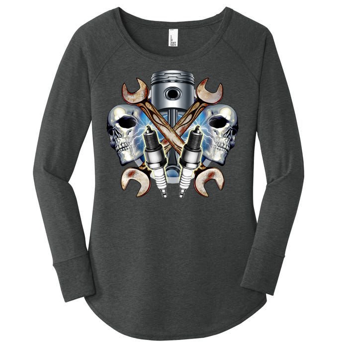 Mechanic Skulls With Wrench & Spark Plugs Women's Perfect Tri Tunic Long Sleeve Shirt