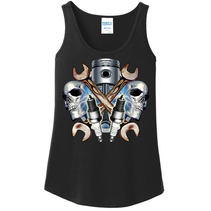 Mechanic Skulls With Wrench & Spark Plugs Ladies Essential Tank