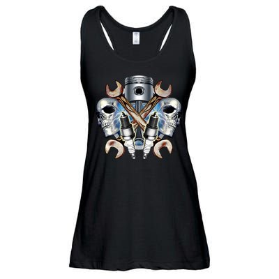 Mechanic Skulls With Wrench & Spark Plugs Ladies Essential Flowy Tank
