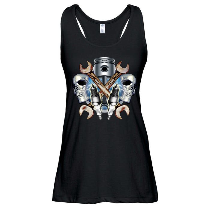Mechanic Skulls With Wrench & Spark Plugs Ladies Essential Flowy Tank