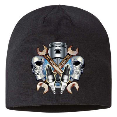 Mechanic Skulls With Wrench & Spark Plugs Sustainable Beanie