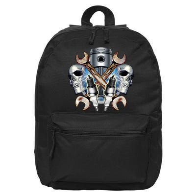 Mechanic Skulls With Wrench & Spark Plugs 16 in Basic Backpack