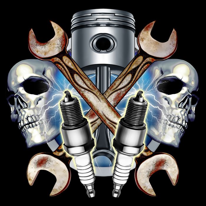 Mechanic Skulls With Wrench & Spark Plugs 16 in Basic Backpack
