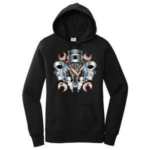 Mechanic Skulls With Wrench & Spark Plugs Women's Pullover Hoodie