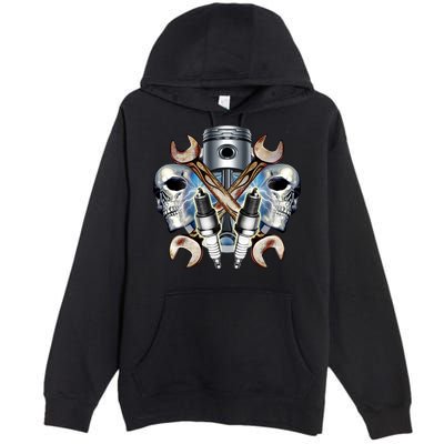 Mechanic Skulls With Wrench & Spark Plugs Premium Pullover Hoodie