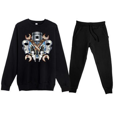 Mechanic Skulls With Wrench & Spark Plugs Premium Crewneck Sweatsuit Set