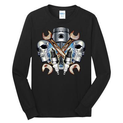 Mechanic Skulls With Wrench & Spark Plugs Tall Long Sleeve T-Shirt