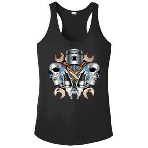 Mechanic Skulls With Wrench & Spark Plugs Ladies PosiCharge Competitor Racerback Tank