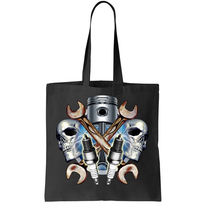 Mechanic Skulls With Wrench & Spark Plugs Tote Bag