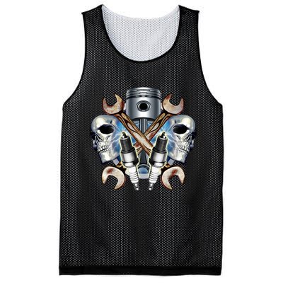Mechanic Skulls With Wrench & Spark Plugs Mesh Reversible Basketball Jersey Tank