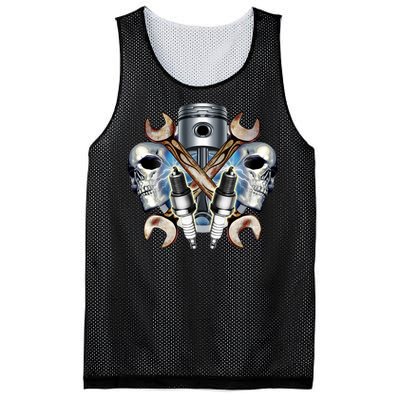 Mechanic Skulls With Wrench & Spark Plugs Mesh Reversible Basketball Jersey Tank