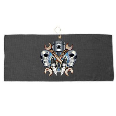 Mechanic Skulls With Wrench & Spark Plugs Large Microfiber Waffle Golf Towel