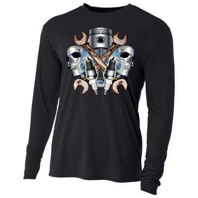 Mechanic Skulls With Wrench & Spark Plugs Cooling Performance Long Sleeve Crew