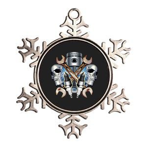 Mechanic Skulls With Wrench & Spark Plugs Metallic Star Ornament