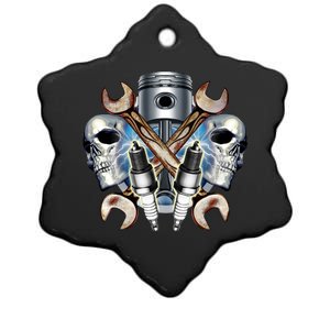 Mechanic Skulls With Wrench & Spark Plugs Ceramic Star Ornament