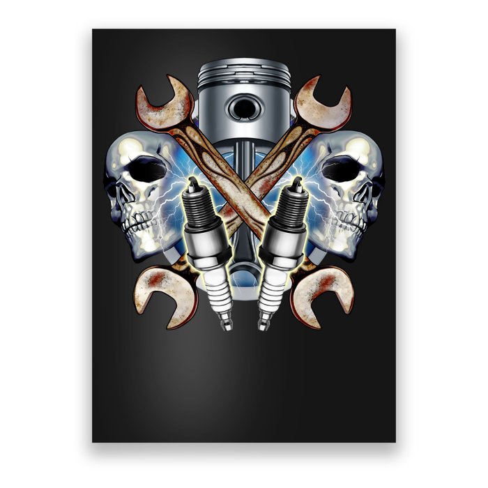 Mechanic Skulls With Wrench & Spark Plugs Poster