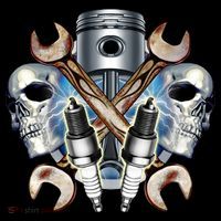 Mechanic Skulls With Wrench & Spark Plugs Poster