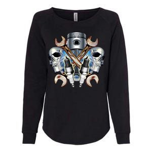 Mechanic Skulls With Wrench & Spark Plugs Womens California Wash Sweatshirt