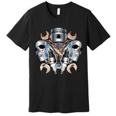 Mechanic Skulls With Wrench & Spark Plugs Premium T-Shirt