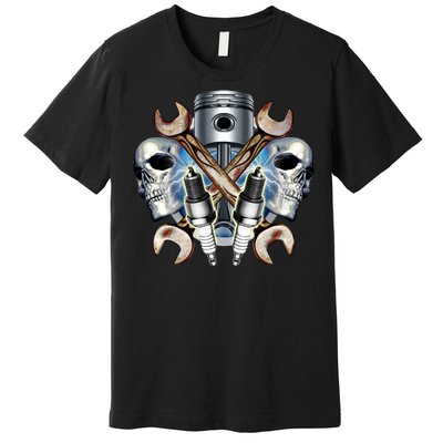 Mechanic Skulls With Wrench & Spark Plugs Premium T-Shirt