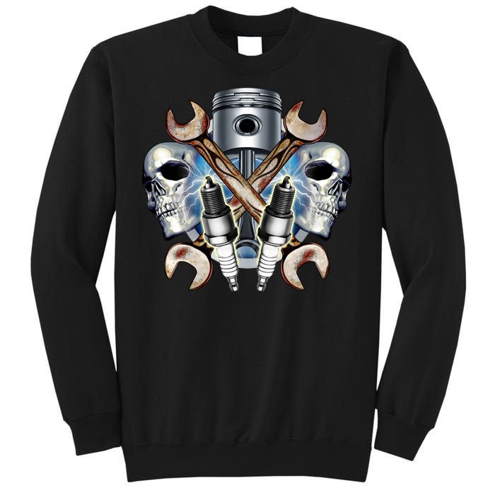 Mechanic Skulls With Wrench & Spark Plugs Tall Sweatshirt