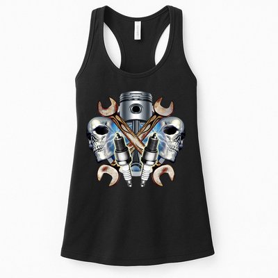 Mechanic Skulls With Wrench & Spark Plugs Womens Tank Top