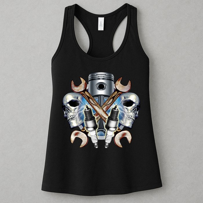 Mechanic Skulls With Wrench & Spark Plugs Womens Tank Top
