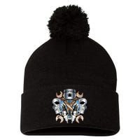 Mechanic Skulls With Wrench & Spark Plugs Pom Pom 12in Knit Beanie