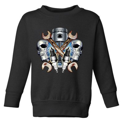 Mechanic Skulls With Wrench & Spark Plugs Toddler Sweatshirt