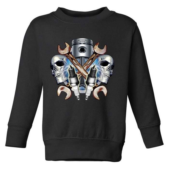 Mechanic Skulls With Wrench & Spark Plugs Toddler Sweatshirt