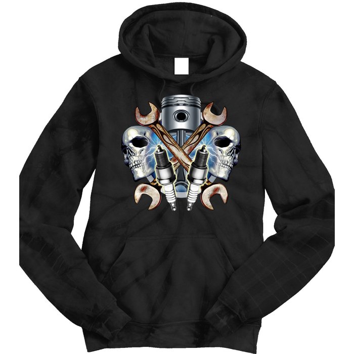 Mechanic Skulls With Wrench & Spark Plugs Tie Dye Hoodie