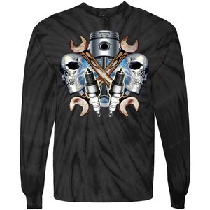 Mechanic Skulls With Wrench & Spark Plugs Tie-Dye Long Sleeve Shirt